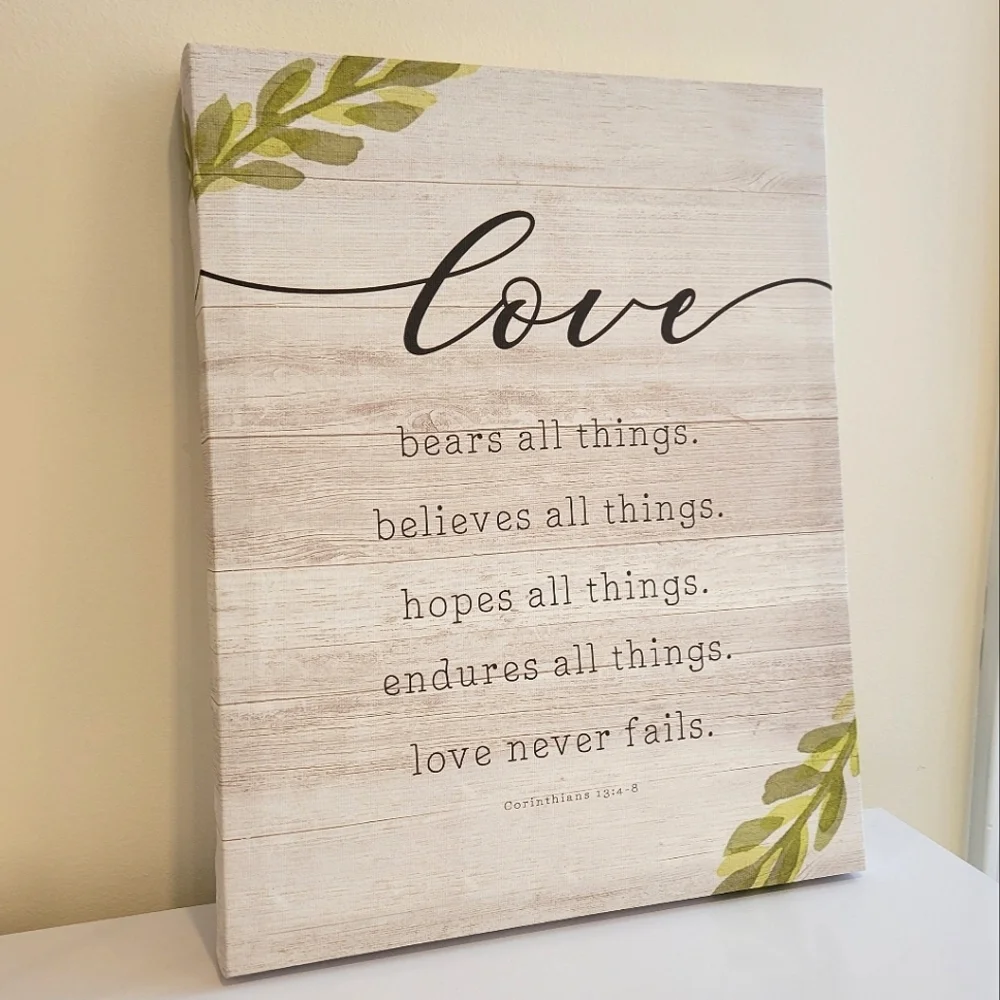 2/$18 Rustic Farmhouse Love Never Fails Art Canvas Decor Wood Bible Verse